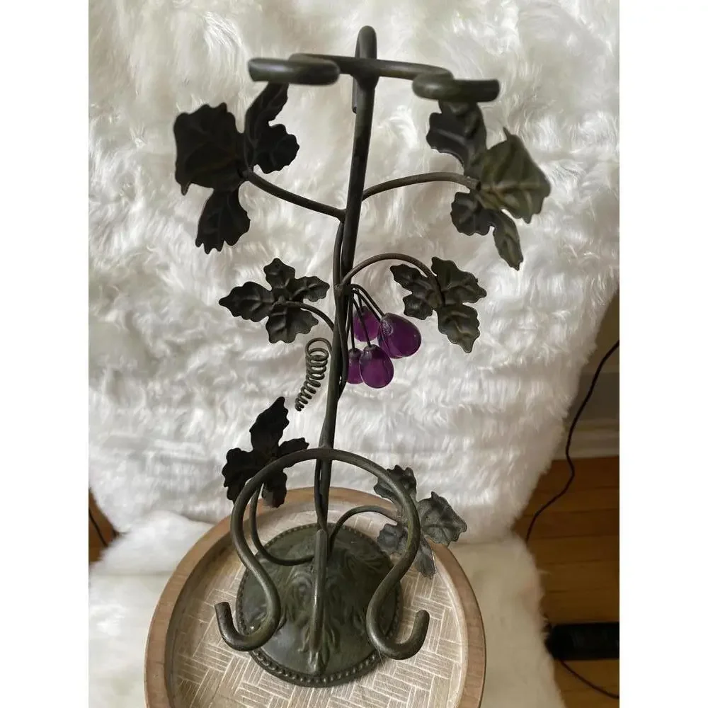 Decorative Metal Wine Bottle Holder with Leaf and Grape Design